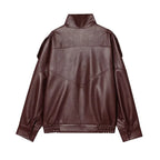 Jaqueta Feminina Oversized Couro Bomber Gola Alta Milano