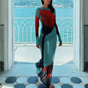 Saida de Praia Azul Tule Longa Elegante