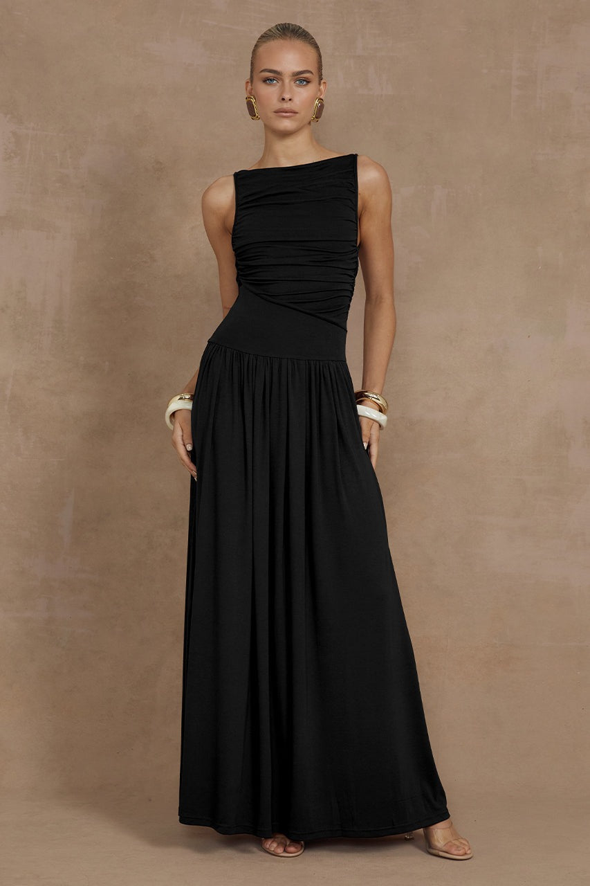 Vestido Longo Drapeado Elegante Básico