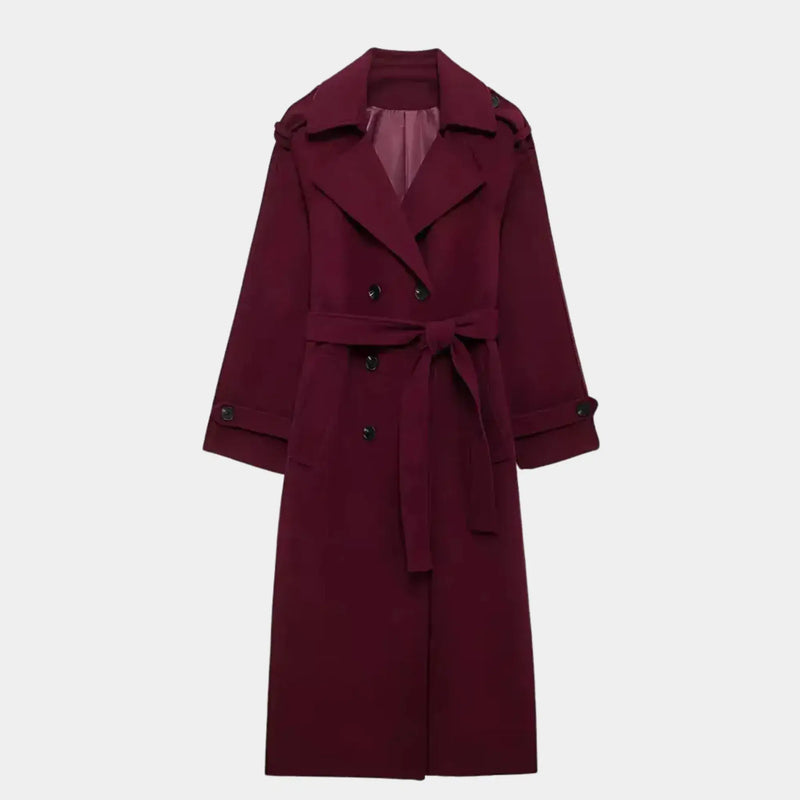 Trench Coat Feminino Longo Vinho com Cinto Removível - Vittoria