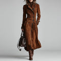 Trench Coat Feminino em Camurça Marrom com Botonadura Dupla – Chelsea