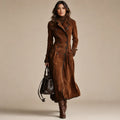 Trench Coat Feminino em Camurça Marrom com Botonadura Dupla – Chelsea