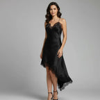 Vestido Assimétrico Acetinado Renda de Festa