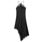 Vestido Assimétrico Acetinado Renda de Festa