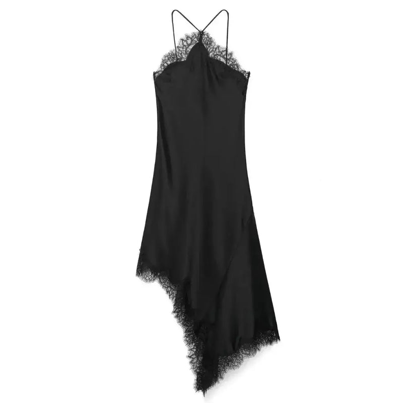 Vestido Assimétrico Acetinado Renda de Festa