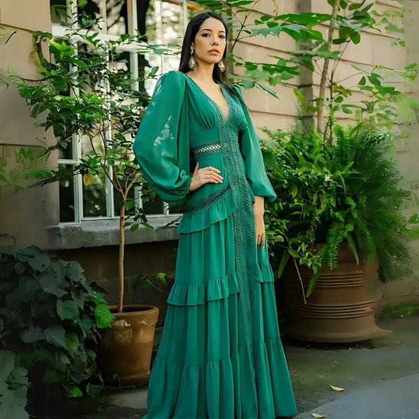 Vestido-Boho-Chic-Babado-Longo-Verde