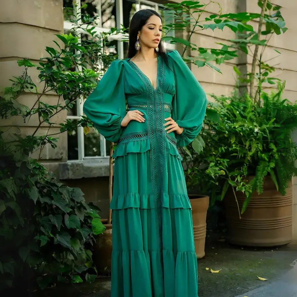 Vestido-Boho-Chic-Babado-Longo-Verde