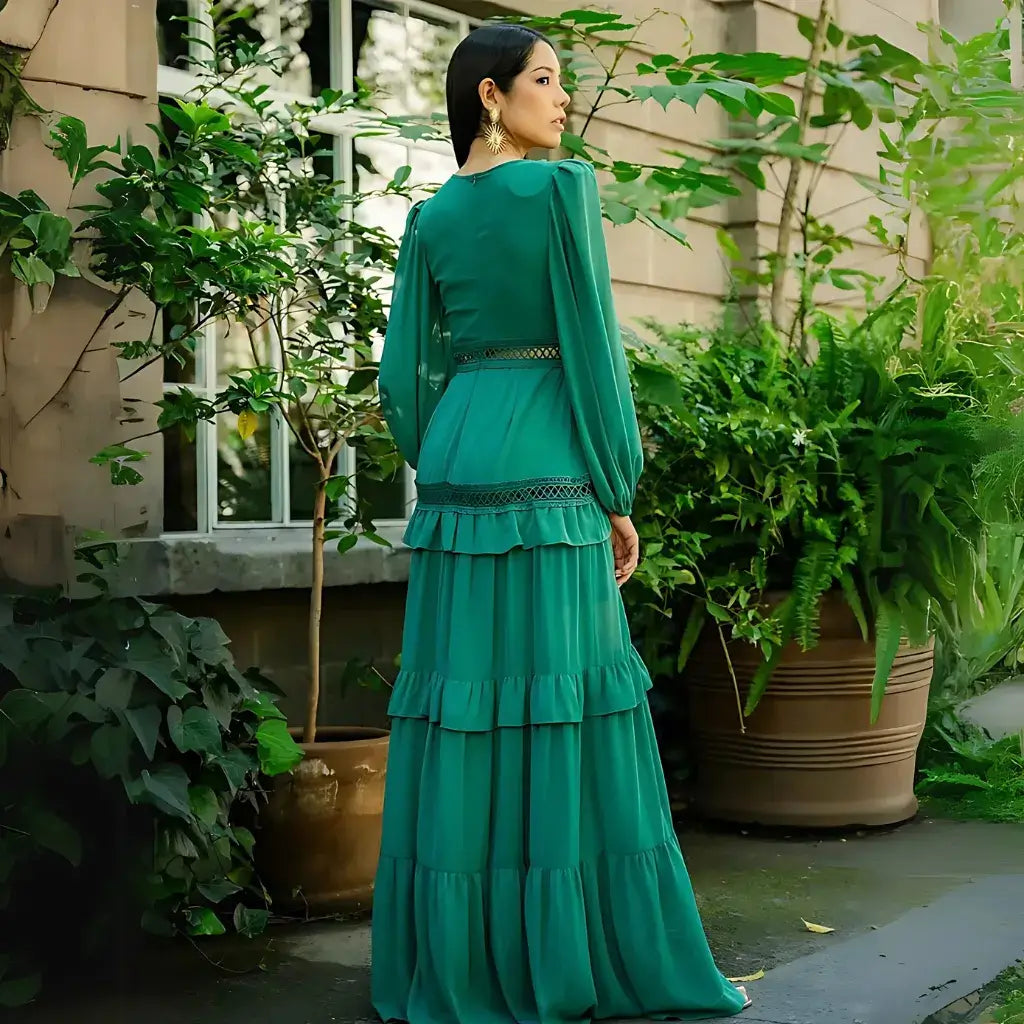 Vestido-Boho-Chic-Babado-Longo-Verde