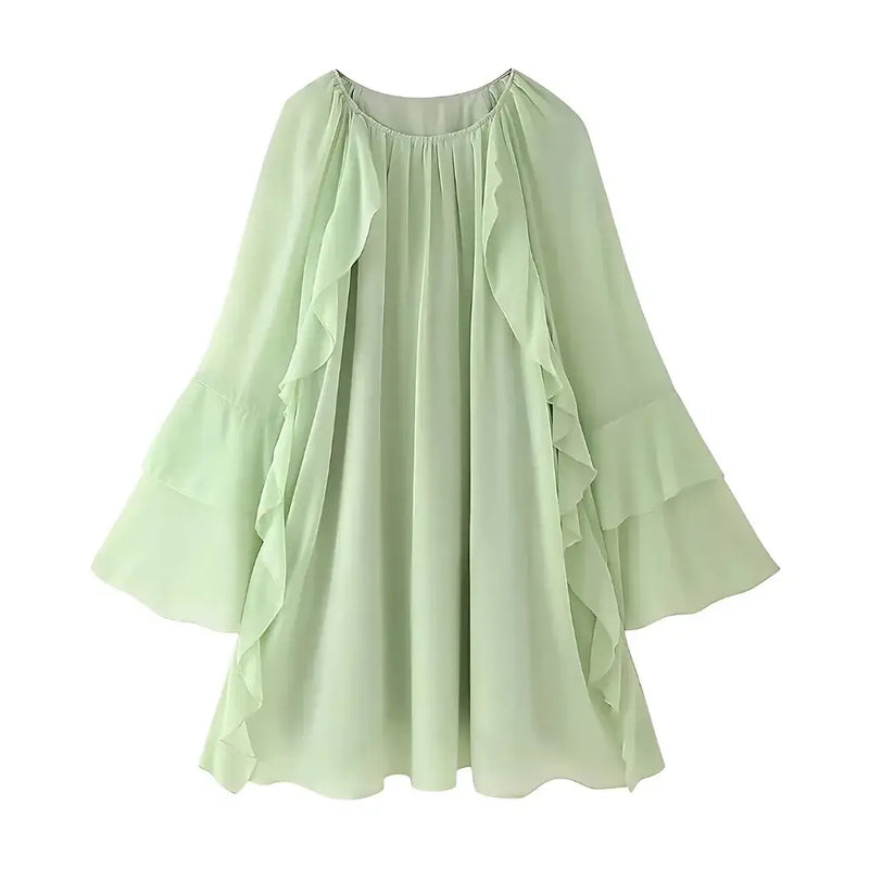 Vestido Boho Chic Curto com Babados Elegante
