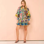Vestido Boho Chic Estampado Manga Bufante