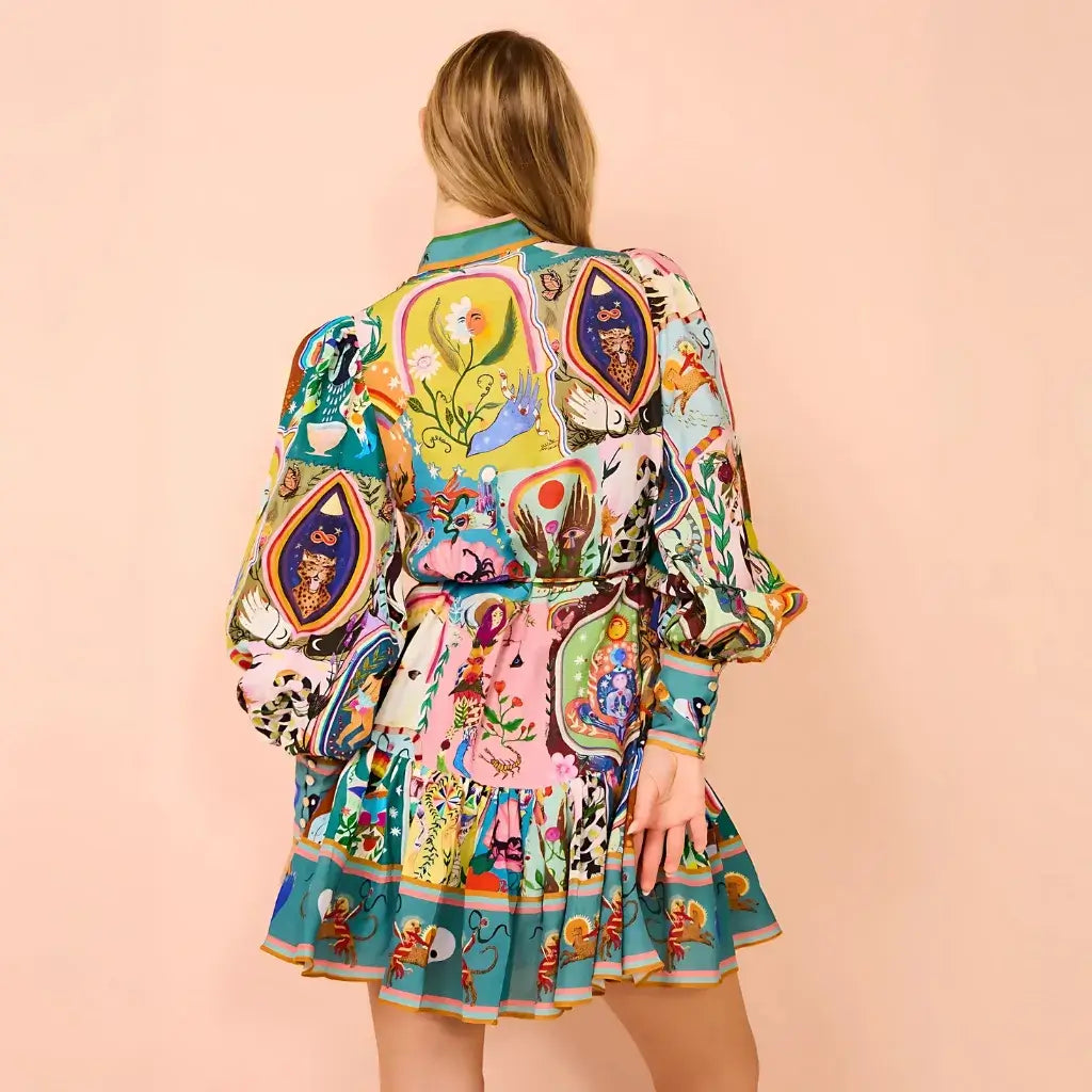 Vestido Boho Chic Estampado Manga Bufante