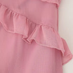 Vestido Boho Chic Longo Rosa com Babado Elegante