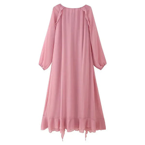 Vestido Boho Chic Longo Rosa com Babado Elegante