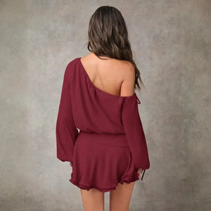 Vestido Curto Feminino Um Ombro Só Manga Longa