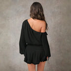 Vestido Curto Feminino Um Ombro Só Manga Longa