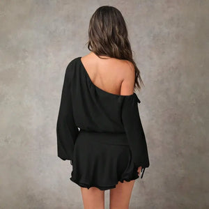 Vestido Curto Feminino Um Ombro Só Manga Longa