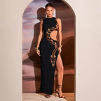 Vestido Elegante Preto Longo com Fenda Sexy Lateral