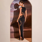 Vestido Elegante Preto Longo com Fenda Sexy Lateral