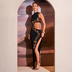 Vestido Elegante Preto Longo com Fenda Sexy Lateral