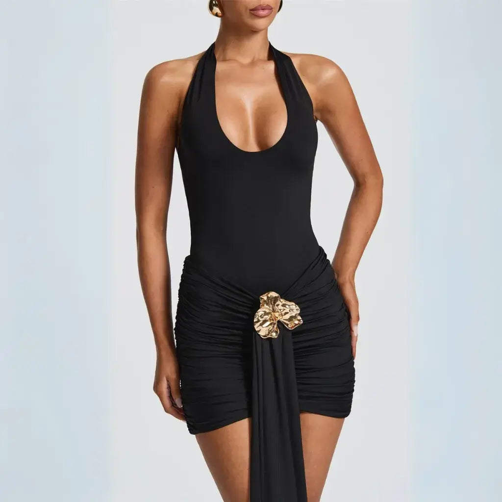 Vestido Frente Unica Curto Drapeado Feminino