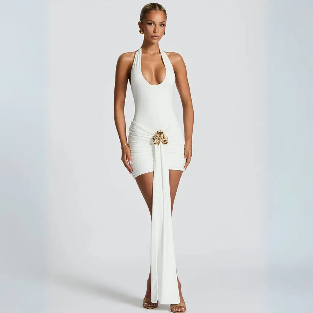 Vestido Frente Unica Curto Drapeado Feminino