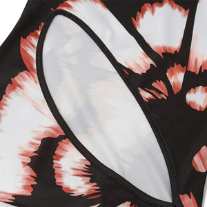 Vestido Longo Casual Preto Estampado com Recorte Lateral