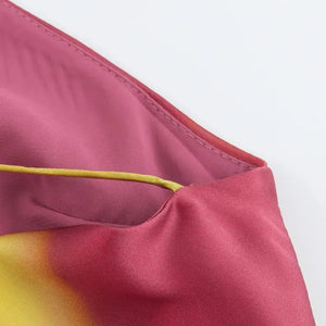 Vestido Longo Cetim Estampado Aquarela Elegante