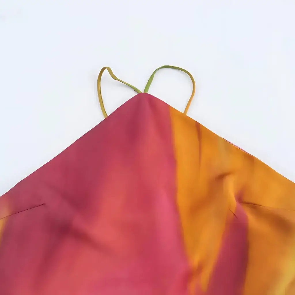 Vestido Longo Cetim Estampado Aquarela Elegante