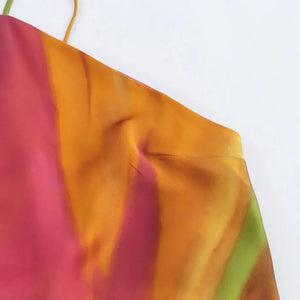 Vestido Longo Cetim Estampado Aquarela Elegante