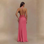 Vestido Longo Decote Profundo Renda Cintura Elegante