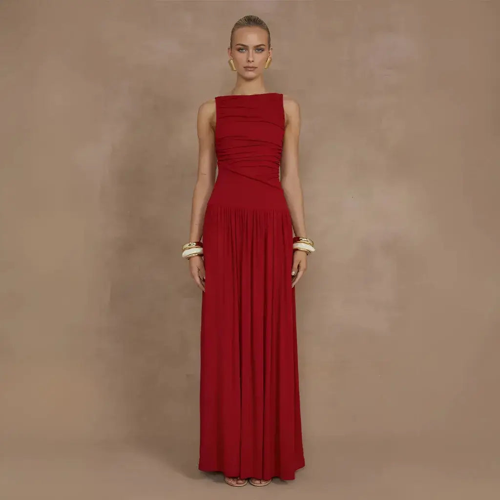 Vestido Longo Drapeado Elegante Básico