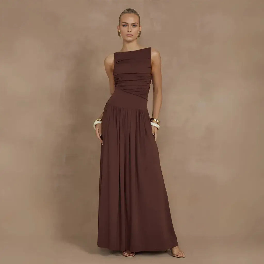 Vestido Longo Drapeado Elegante Básico
