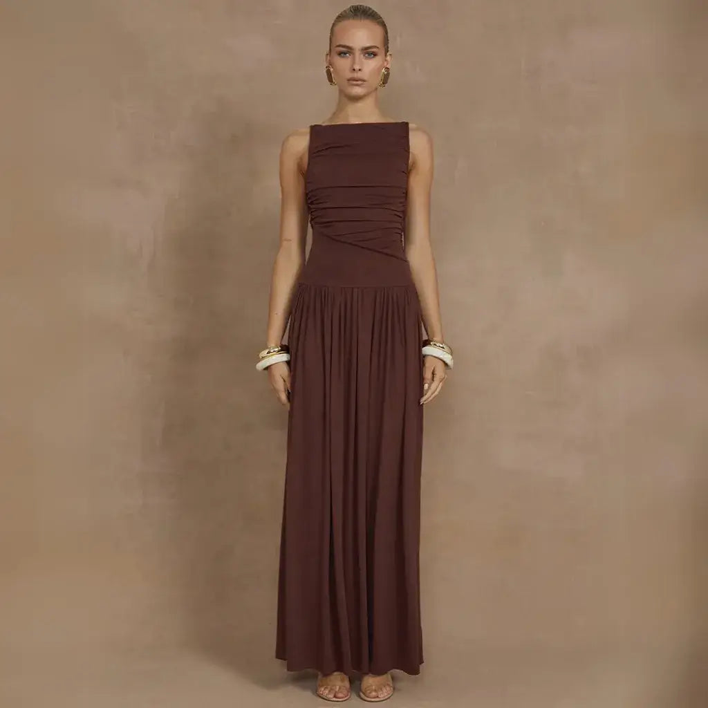 Vestido Longo Drapeado Elegante Básico