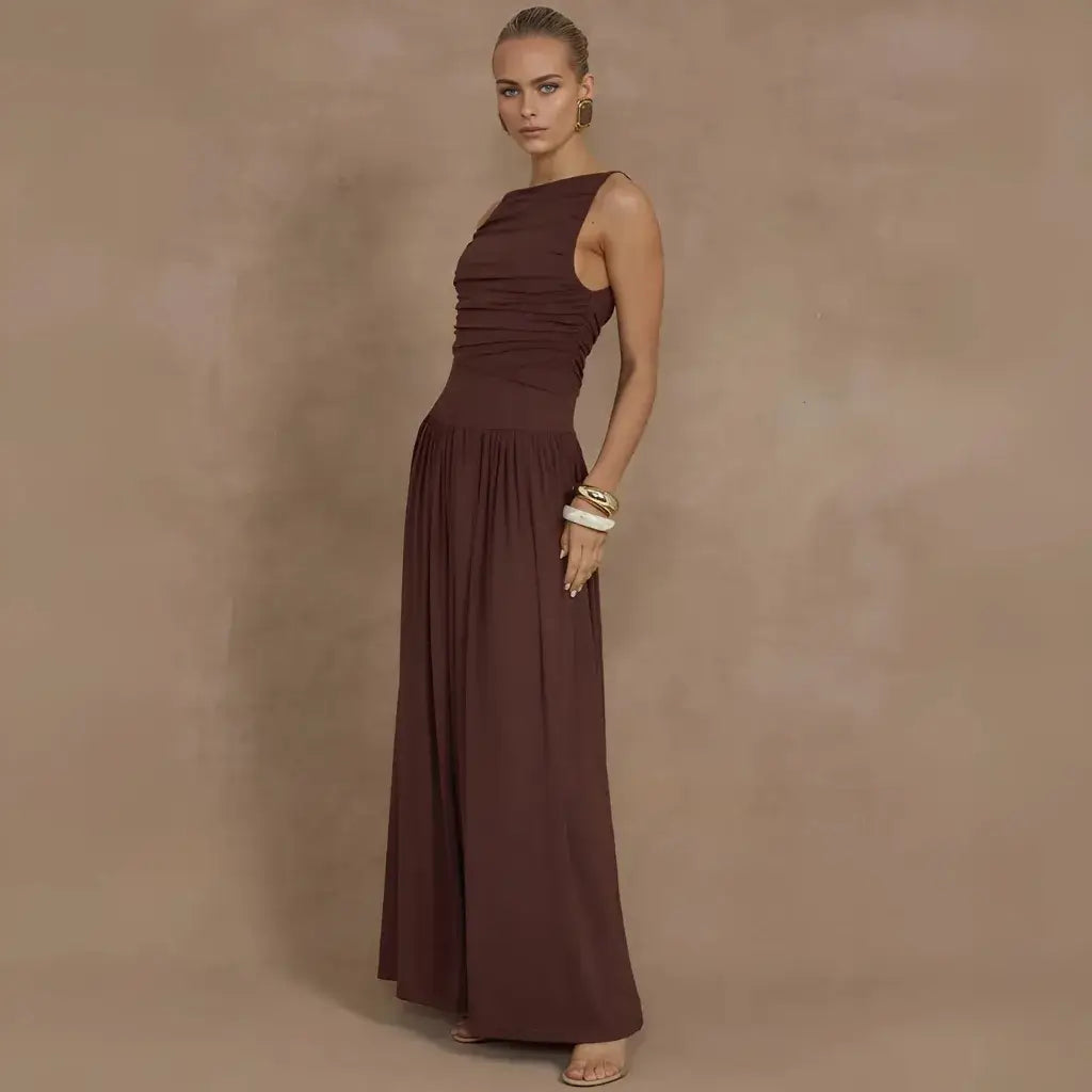 Vestido Longo Drapeado Elegante Básico