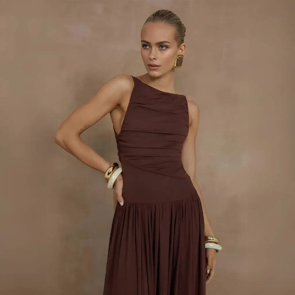 Vestido Longo Drapeado Elegante Básico