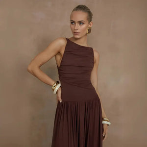 Vestido Longo Drapeado Elegante Básico