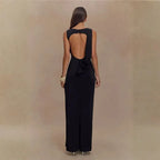 Vestido Longo Elegante Drapeado com Fenda Sofisticada