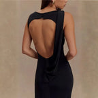 Vestido Longo Elegante Drapeado com Fenda Sofisticada