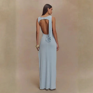 Vestido Longo Elegante Drapeado com Fenda Sofisticada