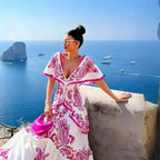Vestido Longo Estampado Floral Decote V