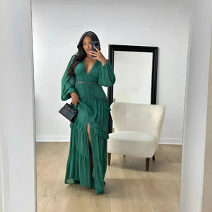 Vestido Longo Fluido Boho Chic com Babados Elegantes