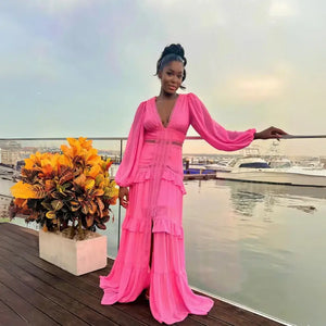 Vestido Longo Fluido Boho Chic com Babados Elegantes