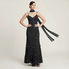 Vestido Longo Poá Feminino Elegante Preto e Branco