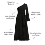 Vestido Longo de Festa com Um Ombro Só e Detalhes em Franjas