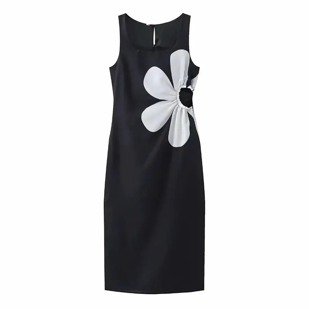 Vestido Midi Floral Elegante com Recorte Lateral