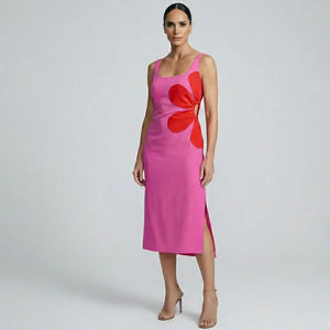 Vestido Midi Floral Elegante com Recorte Lateral