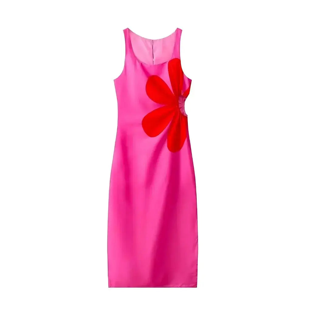 Vestido Midi Floral Elegante com Recorte Lateral