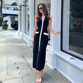 Vestido Midi Preto Elegante Botões Frontais