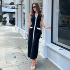 Vestido Midi Preto Elegante Botões Frontais