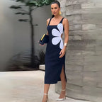 Vestido Midi Floral Elegante com Recorte Lateral